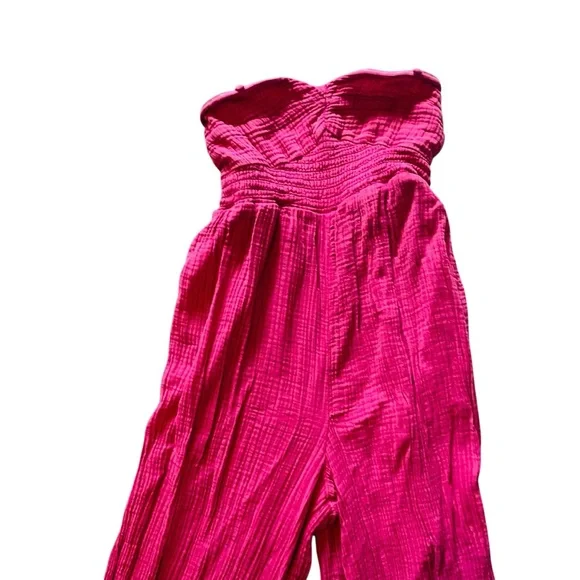 The Bethany Jumpsuit / Anthropologie Pink Cropped Wide Leg Strapless - Picture 3 of 7